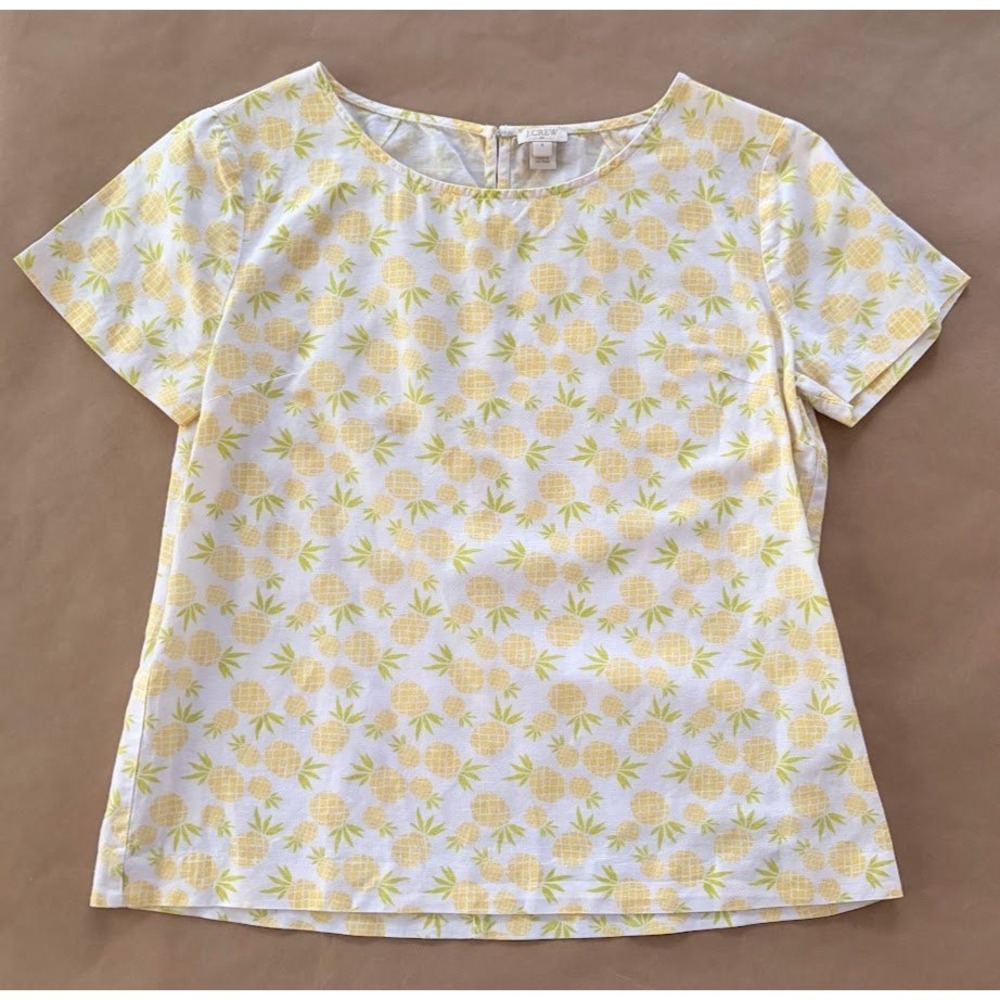 J.Crew Womens Pineapple Linen Cotton Top Tropical Natural Resort Luau Coastal